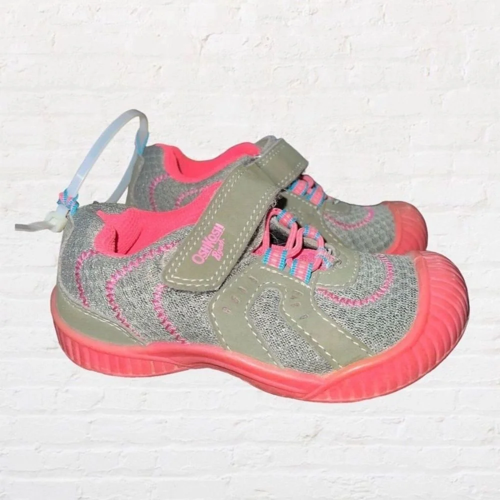 OshKosh Girls Pink‎ Gray Sneakers Size 9 Bumper Toe Hook & Loop